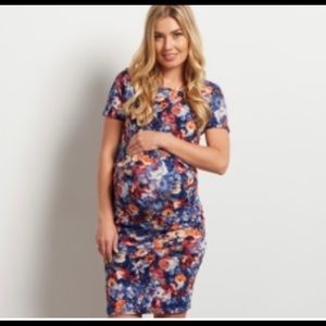 Navy floral print maternity dress